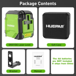 Huepar GK011DG 2 Lines Cross Line Laser Level Self-Leveling Horizontal & Vertical Level Germany Osram Green Beam With Bracket