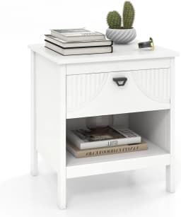 Bedside Table with Drawer, 2 Levels Side Table with Open Shelf, Wooden Bedside Cabinet, Sofa Table Box Spring Bed for Living