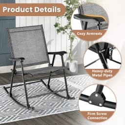 2pcs Patio Folding Rocking Chair Heavy-Duty Metal Frame Rockers Outdoor