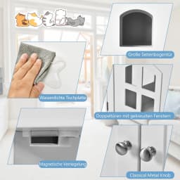 Cat house with 2 magnetic doors 81x53x49cm, white