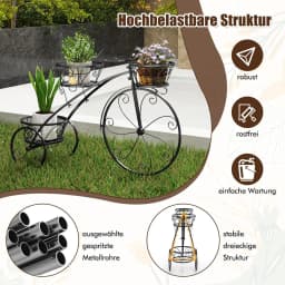 Metal Plant Stand, Bicycle Design, Flower Rack with 3 Baskets, Flower Stand , Flower Wheel Plant Rack Retro(Black)
