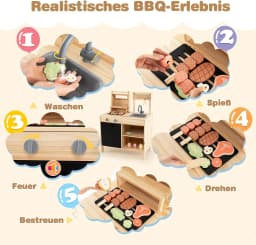 Mud Kitchen Children's Outdoor Children's Grill with Grill Accessories,BBQ Grill Play Set with Board&Sink,for kids from 3 Years