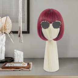 Wood Grain Mannequin Head Wig Display Stand Fiberglass Dummy Model for Salon Hat Cap Styling Training