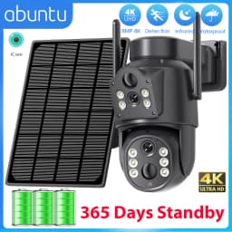 ABUNTU 8MP 4K Wireless Solar Camera Wifi Dual Screens ICSEE Security Camera Solar Panel 365 Days Standby PIR Human Detection