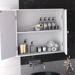 BRIEFNESS Bathroom cabinet Bathroom wall cabinet Kitchen storage cabinet with double doors and adjustable shelves White