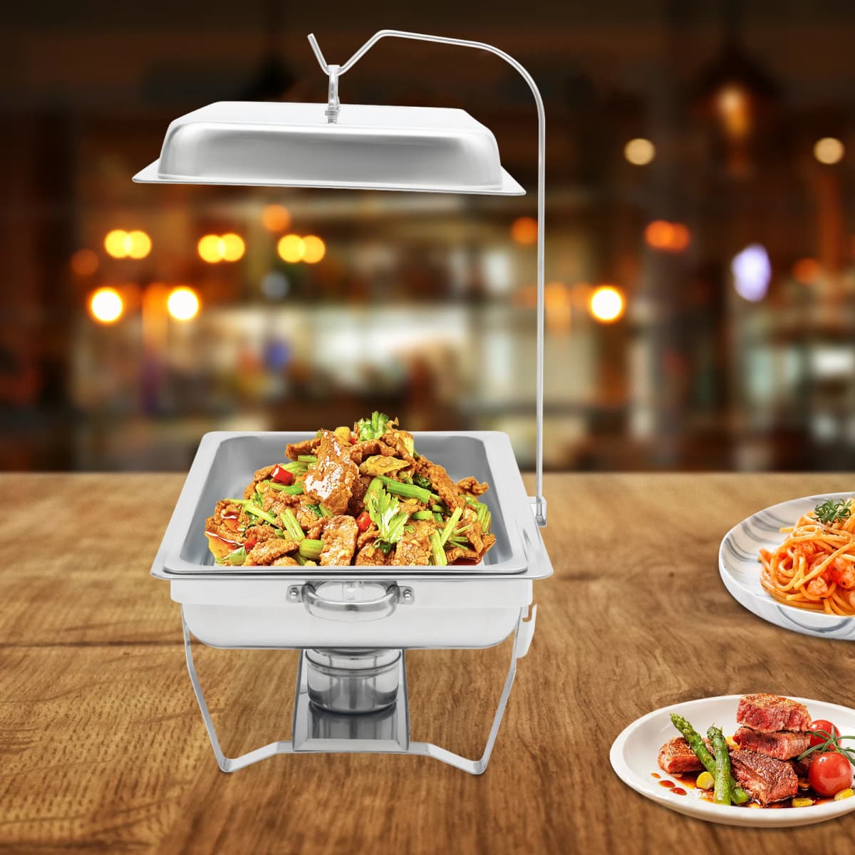 7L Stainless Steel Catering Warmer Buffet Server and Warmer 410-Grade Rectangular Food Pan for Buffets