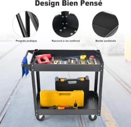 2 Shelves 50 kg Load Trolley, Metal Workshop Trolley with 4 Wheels & 2 Brakes, for Workshop Garage Home, 85x41x79 cm