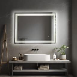 LED Bathroom Mirror, 60x80cm Wall-Mounted Bathroom Mirror, Dimmable Rectangular Makeup Mirror Lighted Bathroom Mirror