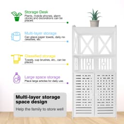 4 Tier Bathroom Cupboard Storage Cabinet Unit with Double Door, PVC Matteri, Tall and Slim, Freestanding, Waterproof, 90x40x25cm