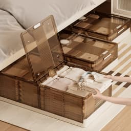2pcs Bed Bottom Folding Storage Box Plastic Transparent Extra Large Roller Dustproof Storage Box Toy Clothes Quilt Storage Box