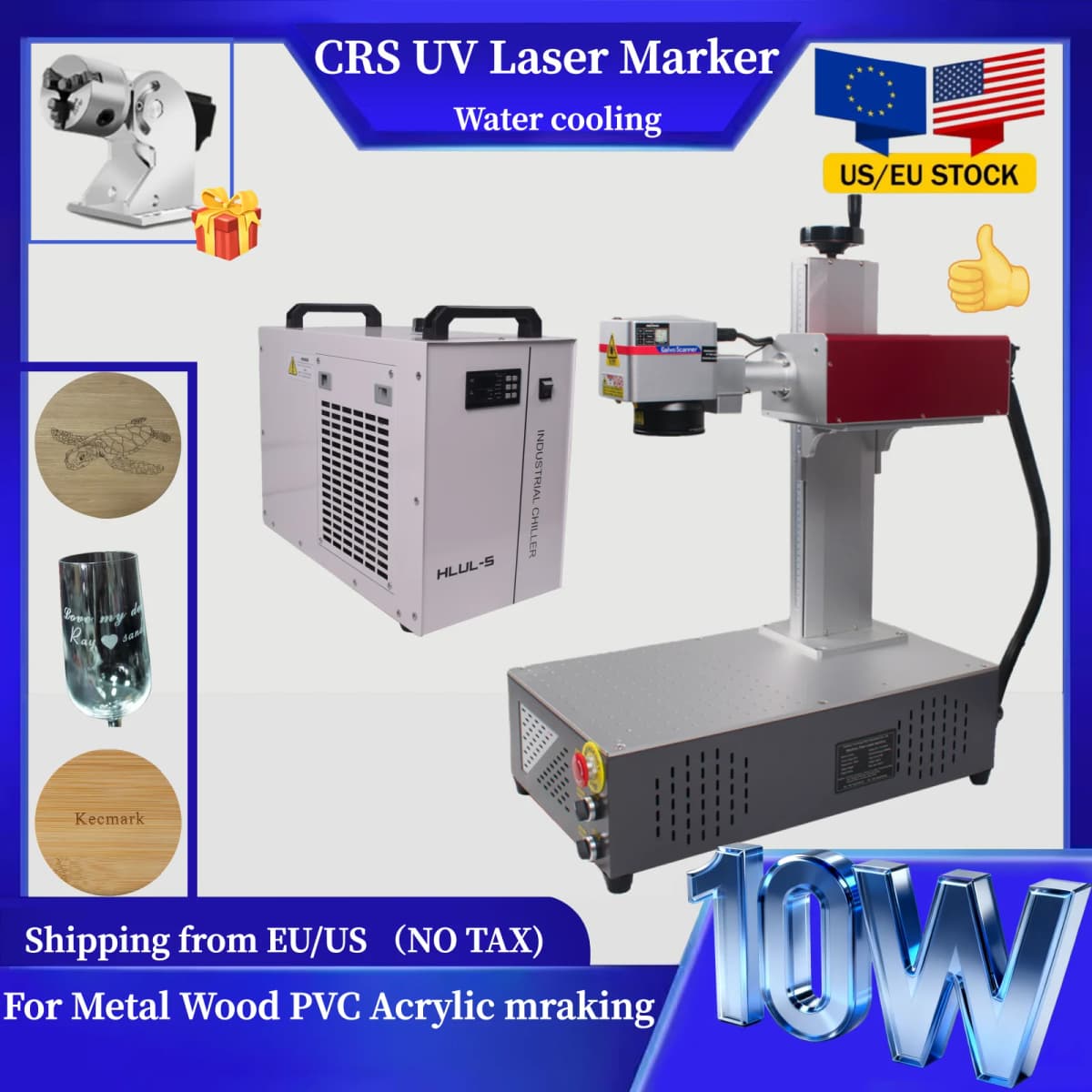 EU Stock CRS 10/15W UV Laser Marker with Chiller 355nm UV Laser Engraving Machine for Metal Wood PVC Acrylic Domestic Factory