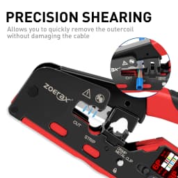 ZoeRax RJ45 Crimp Tool for Cat7 Cat6a Cat6 Cat5e Ethernet Connectors with wire stripping,cutting functions and Blade
