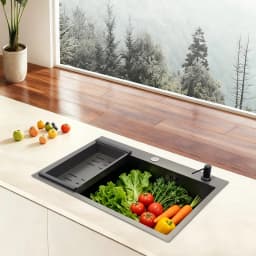68×45cm Sink with V-shaped Drainer and Drain Basket and Soap Dispenser Anti-overflow Kitchen Sink Stainless Steel Sink