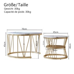 Rosahqnda 2 set coffee tables 70*45cm Table 45*40cm with white plate and black leg pad
