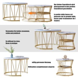 Rosahqnda 2 set coffee tables 70*45cm Table 45*40cm with white plate and black leg pad