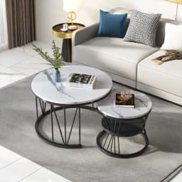 Rosahqnda 2 set coffee tables 70*45cm Table 45*40cm with white plate and black leg pad