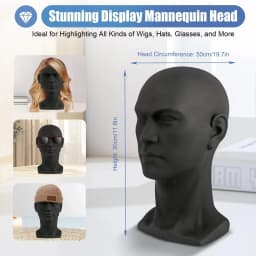 0.9kg Stable Male Mannequin Head Model Hat Glasses Wig Display Stand Manikin Holder for Business Mall Black -H. 30cm Circum 50cm