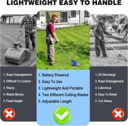 21V Cordless Grass Trimmer Electric Weed Eater, Adjustable Length Lawn Mower, Lightweight Battery Powered Grass Cutter for Garden Backyard Yard Weeding