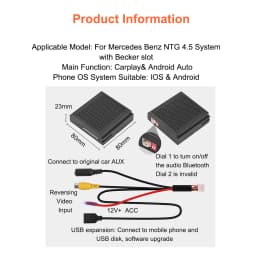 Bonroad Wireless CarPlay/Android Auto Module for Mercedes-Benz GLK-Class X204 NTG 4.5/4.7, Becker Retrofit Kit, AirPlay, MirrorLink