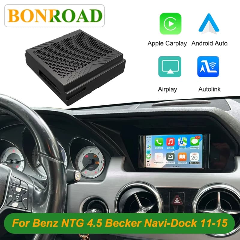Bonroad Wireless CarPlay/Android Auto Module for Mercedes-Benz GLK-Class X204 NTG 4.5/4.7, Becker Retrofit Kit, AirPlay, MirrorLink