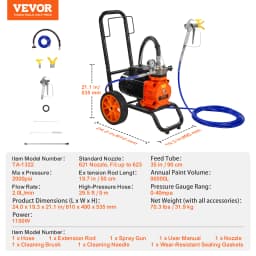 SucceBuy Diaphragm Airless Paint Sprayer Efficiency Cart Airless Paint Sprayer 1800psi High Pressure Paint Airless Sprayer DIY