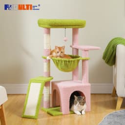 Cat Tree with Sisal Scratching Post, Large Condos, Spacious Hammock, Cute Cat Tower for Indoor, Cat Scratching Pad, Cat Toys