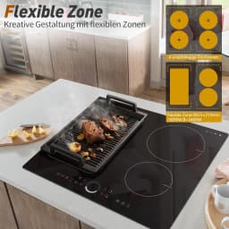 Karinear induction hob 4 zones with flex zone, 60cm built-in without plug, circle control, booster, timer, 220V-240V, 7200W