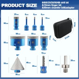 BRSCHNITT 10Pcs Diamond Tile Drill Bits Set 6 to 68mm for Milling Adapter - Ideal for Granite Marble Stone Ceramic Porcelain