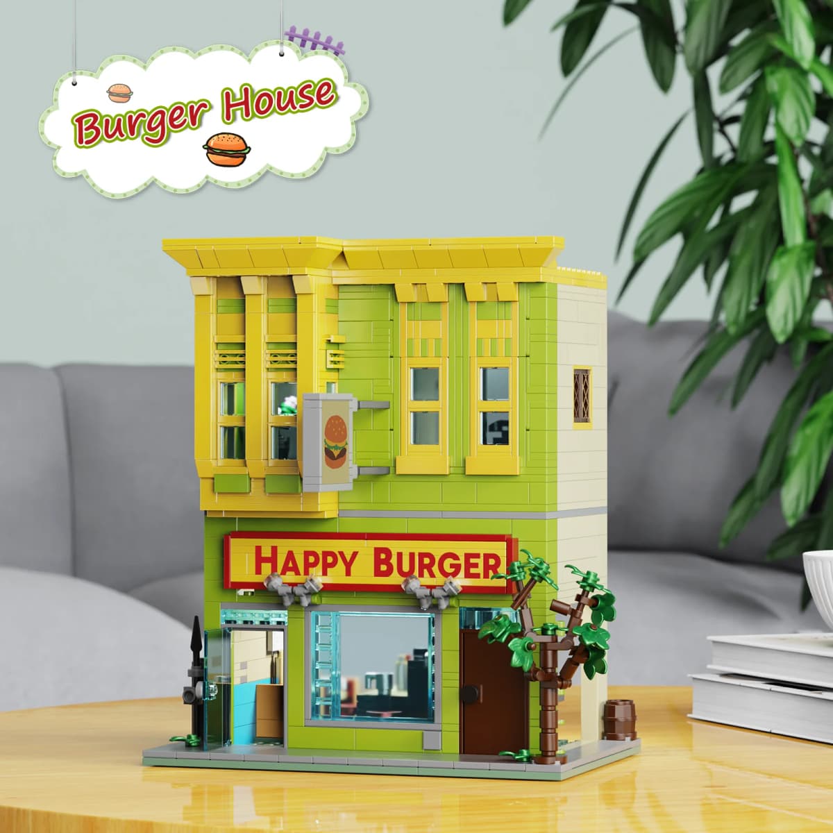 1018PCS Bobe's Hamburger Shop Building Blocks Sets City Scenery Street View House Architecture Model Bricks Gifts for Kids Adult