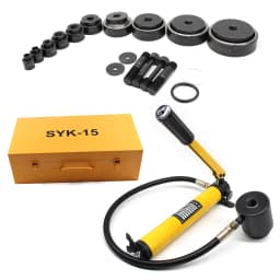 SYK-15Ton /10 Dies 16mm-101mm Hydraulic Knockout Punch Kit Hole Punch for Metal, Steel, Plastic