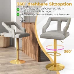 Set of 2 Bar Stools, Rotating Bar Chairs 63-85 Height Adjustable, Velvet Kitchen Stools with Footrest & Backrest