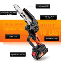 6 inch Cordless,21V Battery Powered Chain Saw for Branch Pruning with 2 Chains,for Wood Cutting Tree Trimming,Orange