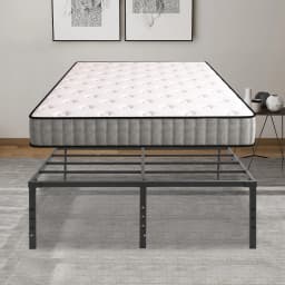Metal Bed Frame Queen Size 135x189cm High Bed Frame Iron Bed Frame No Box Spring Needed for Bedroom