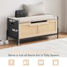 Farmhouse Entryway Bench with Storage, Home Ottoman with Padded Seat Cushion, End of Bed Bench for Bedroom Entryway