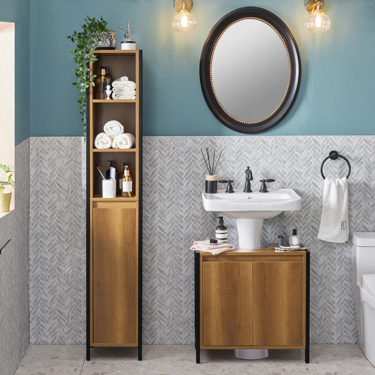 SoBuy BZR62-PF bathroom High-wardrobe bathroom shelf bathroom wardrobe bathroom furniture with 3 open compartments and 1 door vintage BHT CA: 30X168X28cm