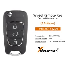 5PCS XHORSE XKHY22EN Second Generation Wired Remote Key 3 Buttons
