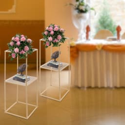 2Pcs Wedding Flower Stand 80cm Tall Rectangle Metal Column Rack with Storage Board for Centerpiece Birthday Party Decorations