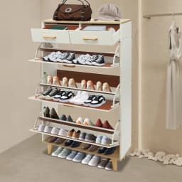 Free Standing shoe cabinet W/ 3 folding racks & 2 drawers, 80*24*135cm Shoe Cabinet for Entrances, Cloakrooms, corridor