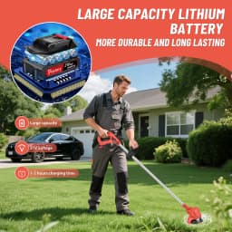 DayPlus Garden Cordless Strimmer Electric Grass Strimmer with Battery&10 Metal Blades,Pruning Cutter Garden Tool for Lawn Garden