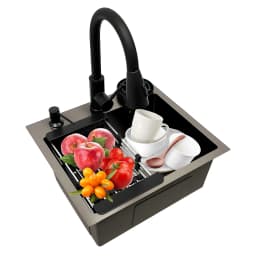 BYMAOCAR Kitchen Sink, 45x40 Cm, Integrated Sink, Detachable, 360, with Sink+drain Tank+soap Collector for Sink, Bottom Floor