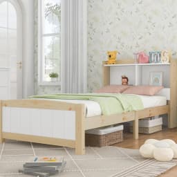 Single bed 90x200 cm Bed Frame Wooden bed with headboard Children's bed Pine solid Natural White (Without mattress and drawers