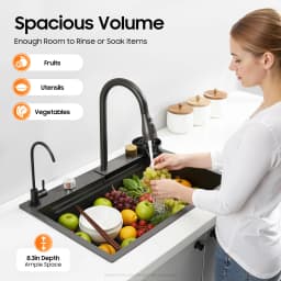 Stainless Steel Kitchen Sink Gun-grey Rectangular Household Sink Set with Drainage Basket 2 Faucets Cutting Board Cup Washer