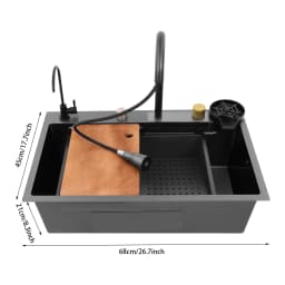 Stainless Steel Kitchen Sink Gun-grey Rectangular Household Sink Set with Drainage Basket 2 Faucets Cutting Board Cup Washer
