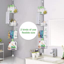 Telescopic Shower Shelf, Stainless Steel Corner Shelf with 4 Shower Baskets, Adjustable 110-280cm for Bathroom and Kitchen