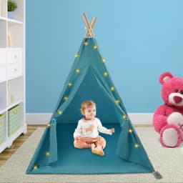 Teepee Tent for Kids – 100% Cotton and Linen Play Tent with Padded Mat & Star Lights Foldable Indoor Play Tent for Girls & Boys
