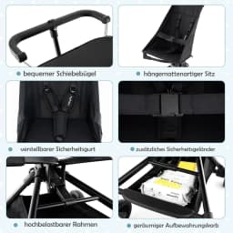 Foldable Pushchair for Airplane, Travel Buggy, Lightweight Children's Buggy, Baby Pram for Babies from 6 Months