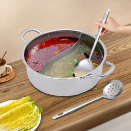 Hot Pot with Divider and Glass Lid, 304 Stainless Steel Pot, Cooking Pot Set for Induction Hobs, Gas Hobs, and Oven Pot