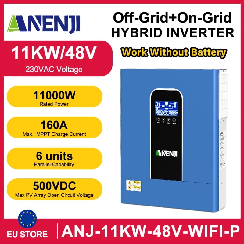 ANENJI 11KW Solar Inverters Hybrid 48V 220V MPPT 160A Inverter Wifi Parallel 6 Max inversor solar híbrido for PV Solar Panel