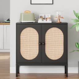 Buffet Cabinet, Rattan Storage Cabinet with Doors and Shelves, Accent Cabinet Sideboard, Wood Console Cabinet with Storage for R