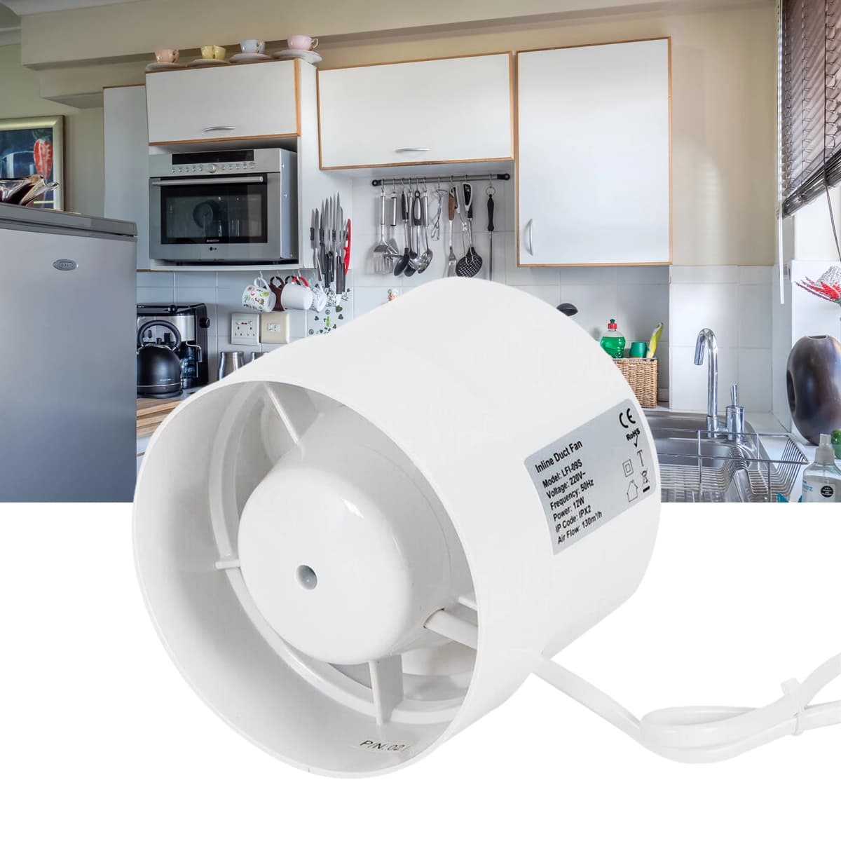 100mm ABS Plastic Pipe Fan Pipe Insertion Exhaust Fan Quiet 2400 Rpm For Air Extraction In Offices Toilets Kitchen Bathroom